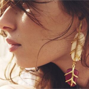 New ZARA Gold and Wine Red Leaf Earrings